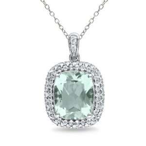   , Created White Sapphire and Green Amethyst Pendant with Chain, 18