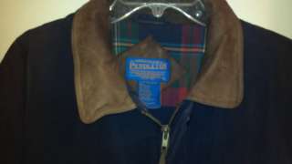 Pendleton Coat Jacket Parka Style Leather Trim Hood Mens Large Blue 