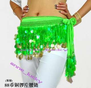 New Belly Dance Costume Hip Scarf Belt Sequins&Golden 88pcs Coins 12 