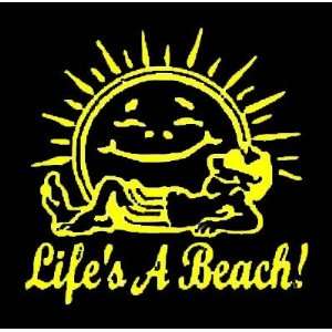  LIFES A BEACH Yellow Vinyl Sticker/Decal 