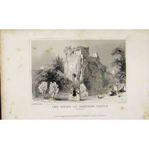   C1845 Old Print Dugdale Ruins Of Farnham Castle Surrey