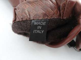 BNWT Auth FENDI FF Logo Brown Leather 100% Cashmere Gloves SZ 7 