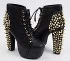 JEFFREY CAMPBELL New NIB LITA GOLD SPIKE BLACK Leather Ankle Boots 