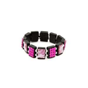  Zebra Pink Bling Wood Stretch Bracelet: Jewelry
