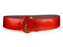 Ladies Oval Gold Buckle Wide Patent Contour Leather Belt  