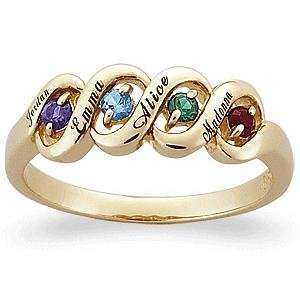   Ribbon Family Name & Birthstone Solitaire Ring   Personalized Jewelry