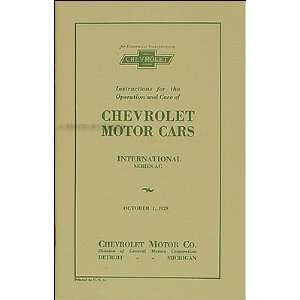  1929 Chevrolet Car Reprint Owners Manual Chevrolet 
