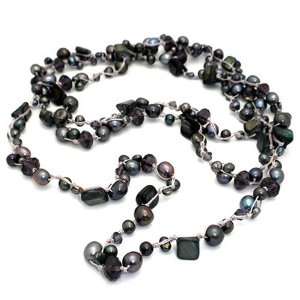   Black Freshwater Pearl Necklace with Purple Accents 