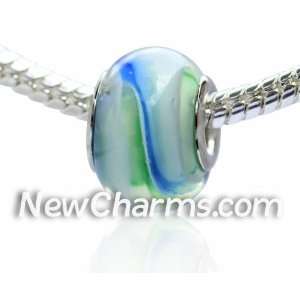    Blue White And Green Swirl European Bead Pandora Style Jewelry