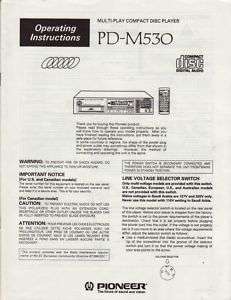 Pioneer PD M530 CD Player Owners Manual 1990  