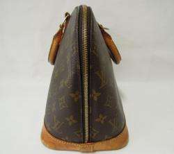 AUTH LV Louis Vuitton Alma Monogram Canvas Leather Brown Hand Bag 