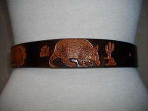 Vtg Hand Tooled Ruth Snap Buckle Western Leather Belt  