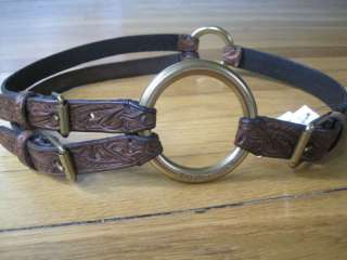 Ralph Lauren Leather Tooled Tri Strap Belt $295 Medium  