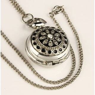   Case White Dial Black Pattern Front Necklace Pendant Pocket Watch