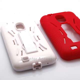 White Red Kickstand Double Layer Case Samsung Galaxy S2 (Sprint) Epic 