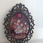 ANTIQUE LARGE ITALY BRONZE FRAME DOMED GLASS FLORAL WALL ART DISPLAY