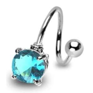 Surgical Steel Belly Button Navel Ring Twist with Aqua Round Gem Non 