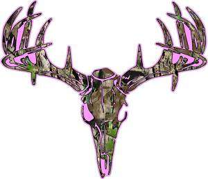 Pink Camo Deer Skull S4 Vinyl Sticker Decal Hunting whitetail trophy 
