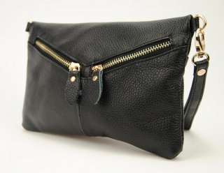 Womens Genuine Leather Mini Handbag Zip Shoulder Purse Wrist Clutch 