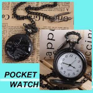   Round Dial&black Round Metal Pocket Watch Fish Men&chain W0375: Beauty