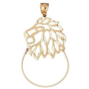  14kt Yellow Gold Lion Charm Holder Pendant: Jewelry