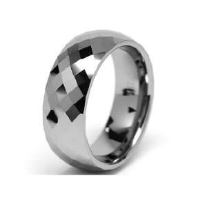 Tungsten Carbide Diamond Cuts Comfort Fit Men Faceted Wedding Ring 