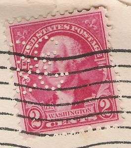 Perfin on 2 cent George Washington stamp. 1933  