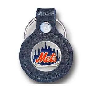   Small Leather & Pewter MLB Key Ring   New York Mets: Sports & Outdoors