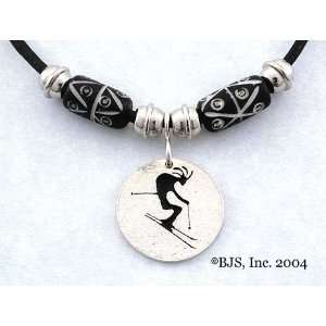 Down Hill Skiing Kokopelli Necklace Sterling Silver with Beads and 18 