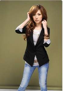 New Women 3/4 Sleeve One Button Lapel Casual Suits Blazer Jacket 