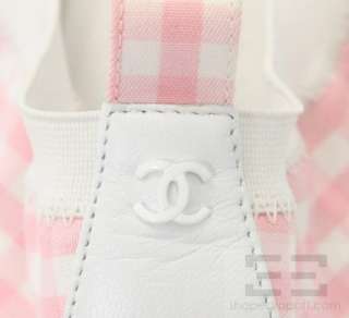 Chanel Pink And White Gingham Check Leather Cap Toe Ballet Flats Size 