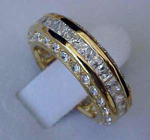 62 carats TRIPLE ROW Pave & Channel ETERNITY Band Gold over Sterling 