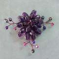 Dark Purple Charming Lotus Flower Amethyst Stone Pin Brooch (Thailand 