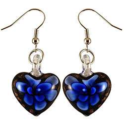   style Glass Black and Blue Flower Heart Earrings  Overstock