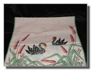 Vintage Needlework Swans Linens Table Runner  