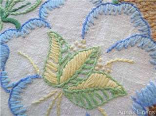 Vintage Linen Tablecloth Hand Embroidered Flowers 50  