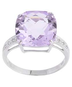 14k White Gold Quilt Cut Pink Amethyst Diamond Ring  Overstock