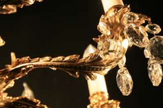  Antique French NOUVEAU Brass Crystal Prism Chandelier Fixture  