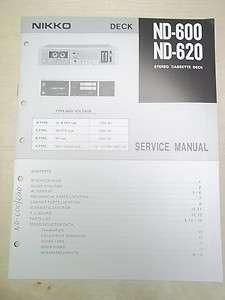   Nikko Service/Repair Manual~ND 600/620 Cassette Deck~Original  