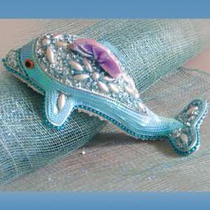 25 L Decorative Dolphin. Made with Natural Sea Shells, Sequens, and 