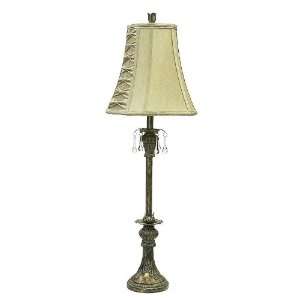   Table Lamp, Antique Brass Finish with Fabric Shade with Clear Crystal