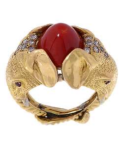 18k Gold 1/8ct Diamond Coral Elephant Ring  