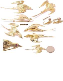 Retro 14K Gold & Ruby Pheasant, Bird Estate Pin, Brooch  
