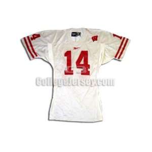  White No. 14 Game Used Wisconsin Reebok Football Jersey 