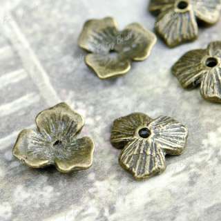 100 Pcs Antique Brass Flower Bead End Caps TS5014  