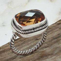 Sterling Silver Faceted Citrine Cable Ring (Indonesia)  Overstock