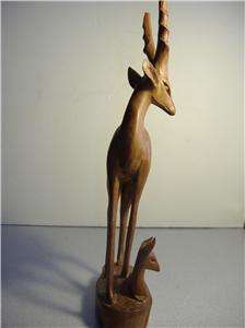 WOOD CARVING   MALE AFRICAN IMPALA w/LAMB  EXC  