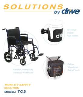   TC3 Heavy Duty Wide Transport Wheelchair / Deluxe Pouch / Cup Holder
