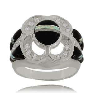   in Sterling Silver Flower Design w/ Opal & CZ: GEMaffair Jewelry