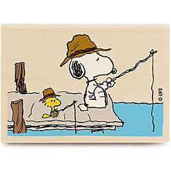 Peanuts Fishing Time Wood Mounted Rubber Stamp  Overstock
